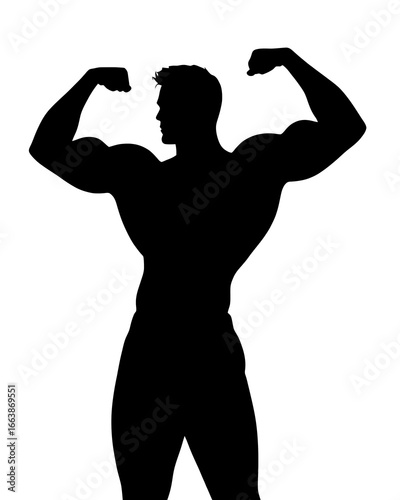 Bodybuilder silhouette flexing double biceps pose