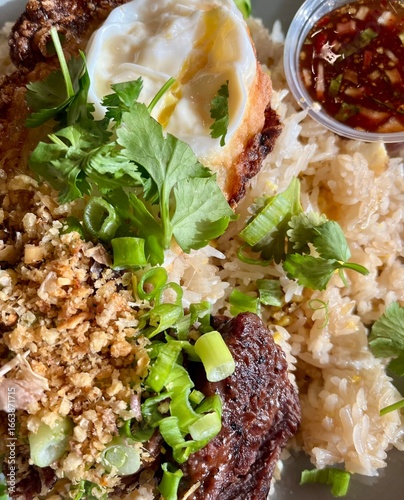Thai Beef steak fried rice with greens