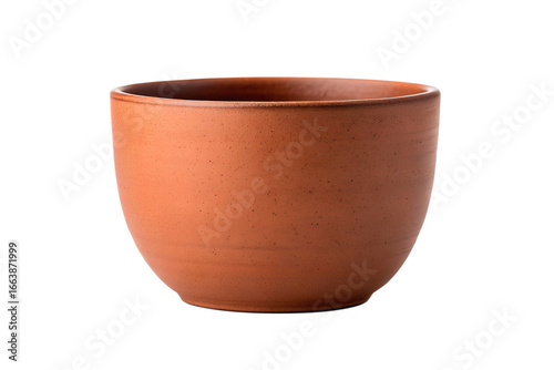 Simple Terracotta Clay Bowl A Handmade Earthenware Cup for Tea, Coffee, or Small Plants on White Background