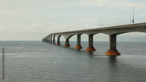 Serene view of the Confederation Bridge spanning across the Northumberland Strait waters