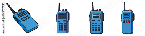 Collection of vibrant, modern handheld two-way radio vector illustrations
