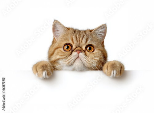 Cute Exotic Shorthair Cat Looking Over White Background