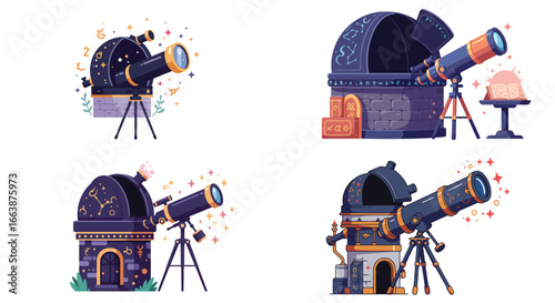 Whimsical Observatory Collection: Stylized Telescopes and Mystical Imagery
