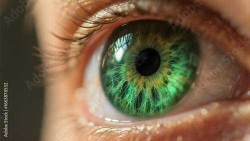 Macro capture of a deep emerald green eye