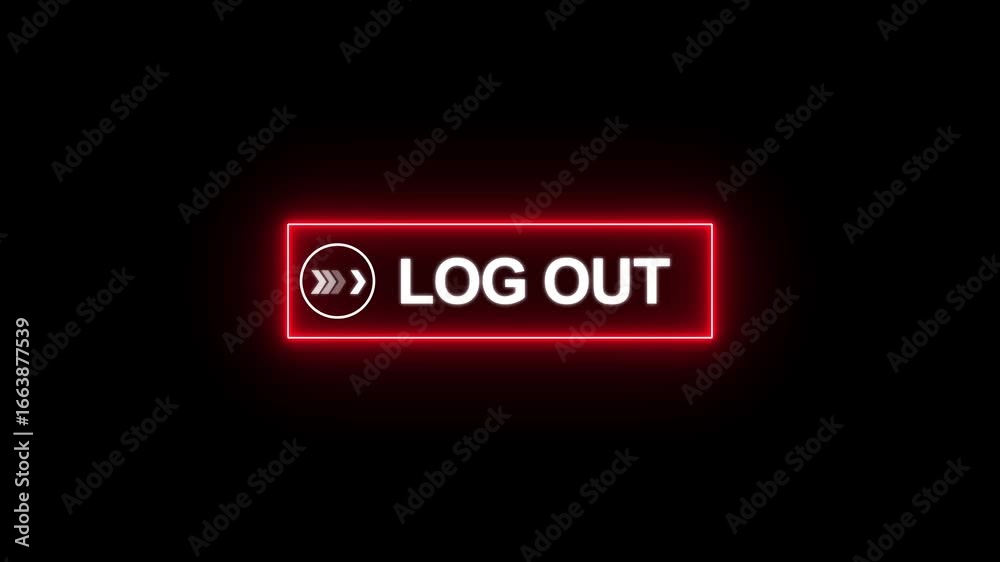 Neon line mouse cursor animation pointing towards logout button on transparent background. Up and down arrow moving on business arrow text dollar. Logout Button, Finger Push