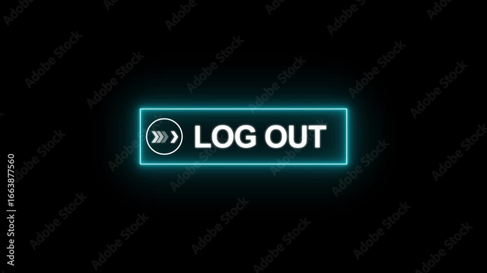 Neon line mouse cursor animation pointing towards logout button on transparent background. Up and down arrow moving on business arrow text dollar. Logout Button, Finger Push