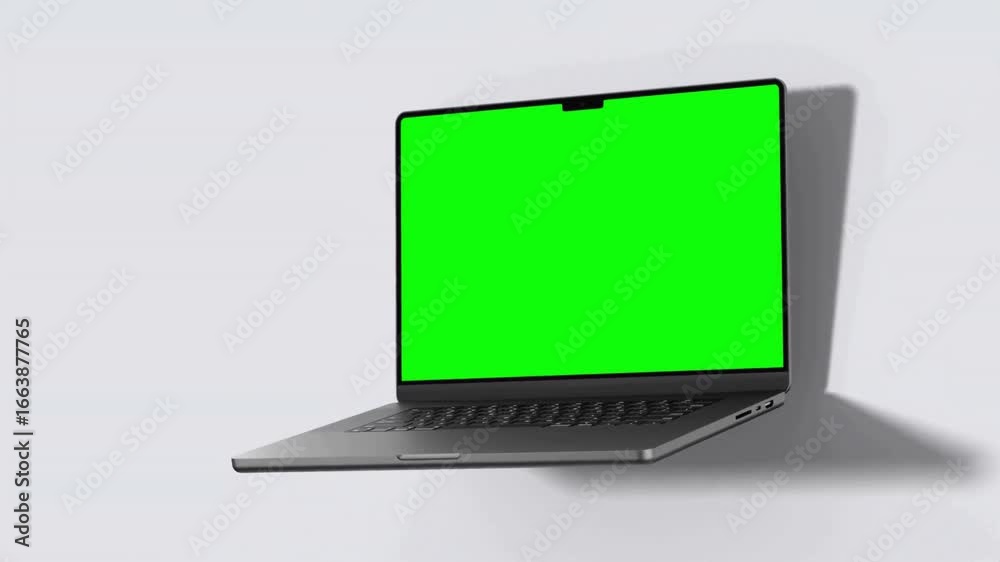 Modern Laptop with Green Screen Display for Video Mockup and Intro Animation Modern Laptop with Green Screen Display for Video Mockup and Intro Animation