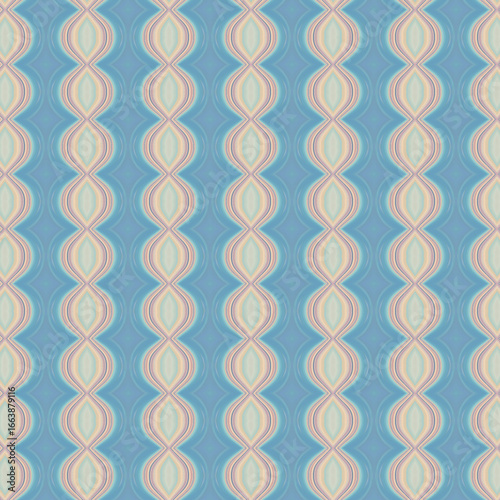 Symmetrical pastel blue and cream seamless pattern with flowing elliptical shapes for elegant modern design.