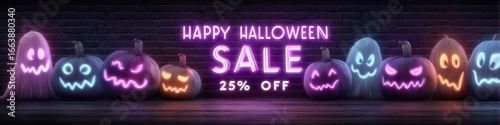 Spooky Halloween sale with glowing ghosts!