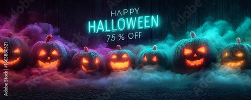 Glowing pumpkin Halloween sale banner