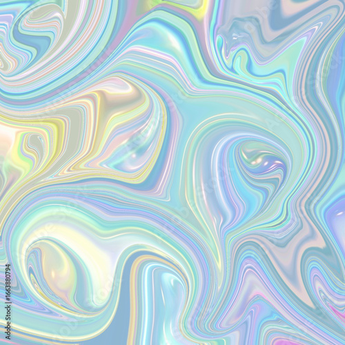 Iridescent pastel marble swirl background with fluid holographic texture, perfect for abstract art, fashion, and digital design. Keywords: abstract, pastel, swirl, holographic, texture.