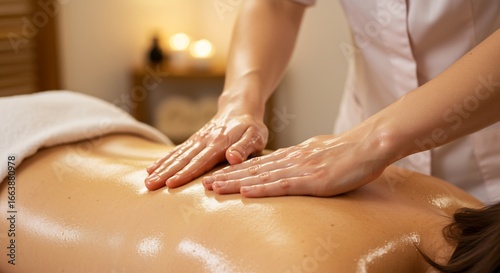 Wallpaper Mural A persons back is being massaged with oily hands The person is lying face down on a massage table with a towel Torontodigital.ca