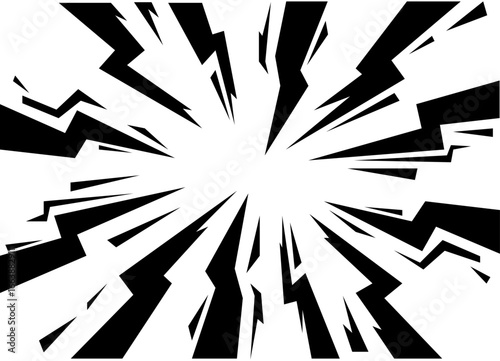 comic background with thunder and lightning. vector cartoon and radial pattern of bolts. background like exploding in frame. abstract light explosion effect. manga speed line.