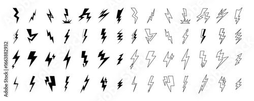 Set lightning bolt. Thunderbolt flat style - stock vector.