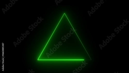 Bright Neon Green Triangle Outline Glowing on a Black Background image photo