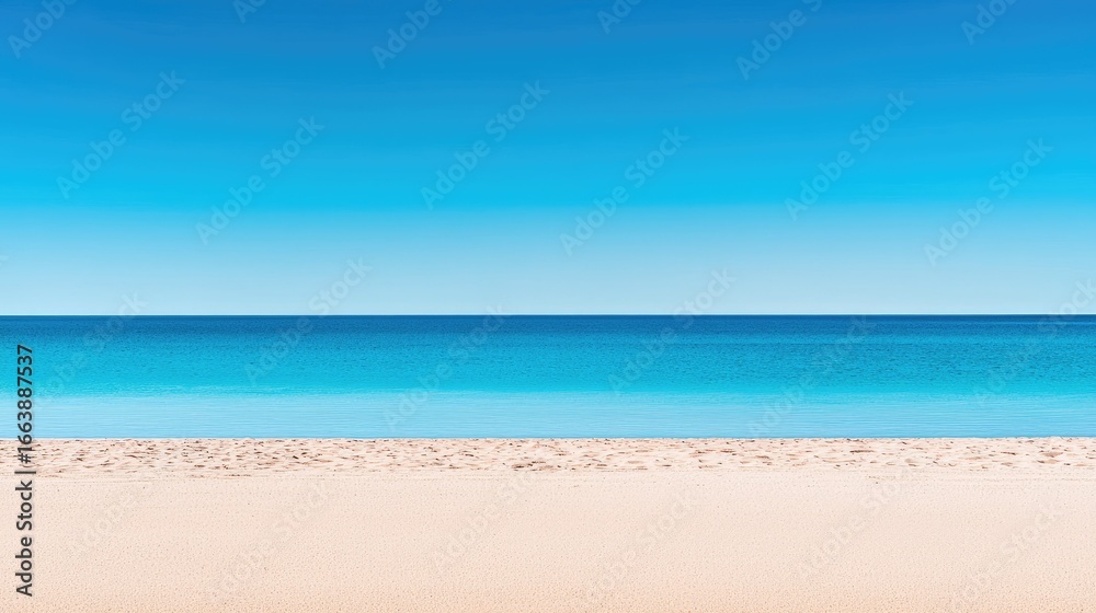 Fototapeta premium A tranquil beach scene under a vibrant blue sky.