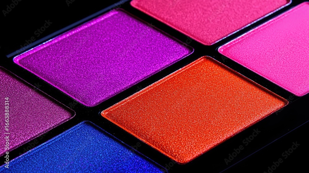 Fototapeta premium Close-up of a colorful eyeshadow palette with vibrant shades.