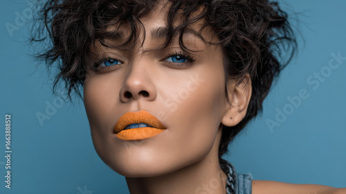 stunning portrait of model with striking makeup against clean background