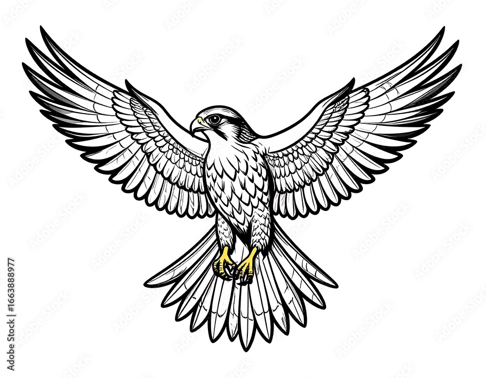 Naklejka premium Falcon in flight, intricate line art