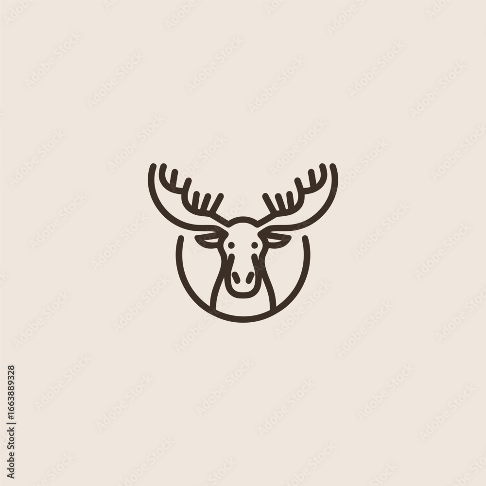 Simple minimalist moose head logo line illustration. Simple minimalist moose head logo line illustration.