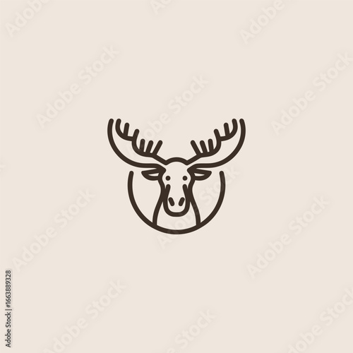 Simple minimalist moose head logo line illustration.