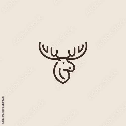 Simple minimalist moose head logo line illustration.