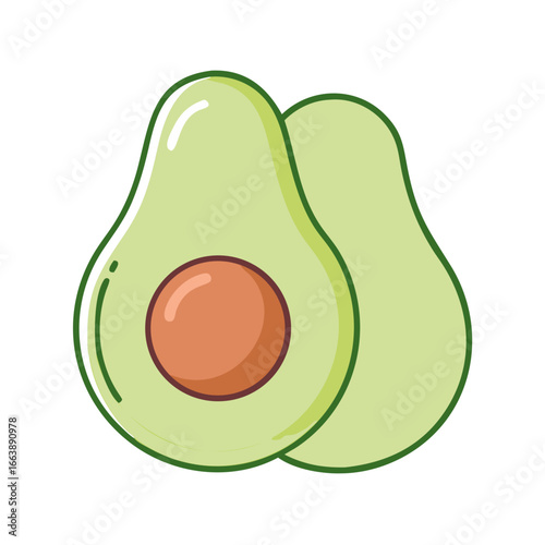 Two avocado halves, one with a pit, symbolizing healthy eating and freshness