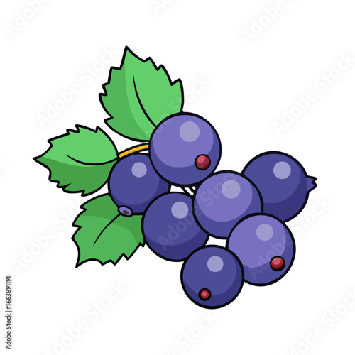 A vibrant cartoon illustration of a cluster of plump, ripe blueberries
