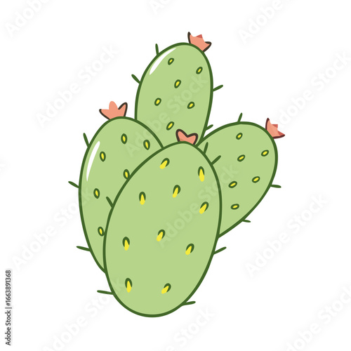 Cute illustration of a prickly pear cactus with flowers on top