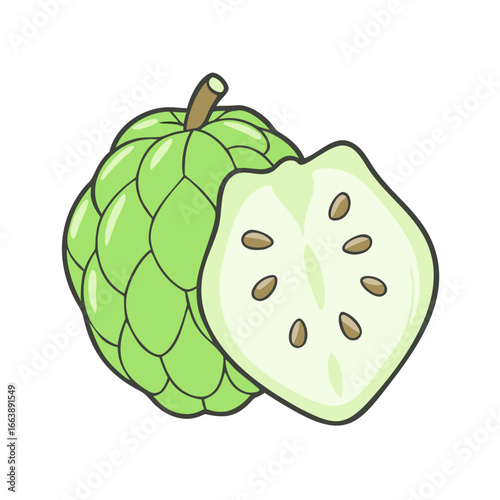 Illustration of a sliced sugar apple fruit with a cartoon style