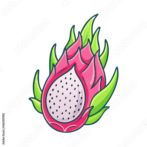 Vibrant cartoon style dragon fruit illustration on a white background canvas