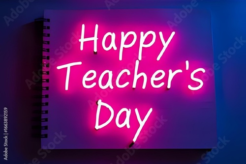 A vibrant, glowing pink neon sign spells out 