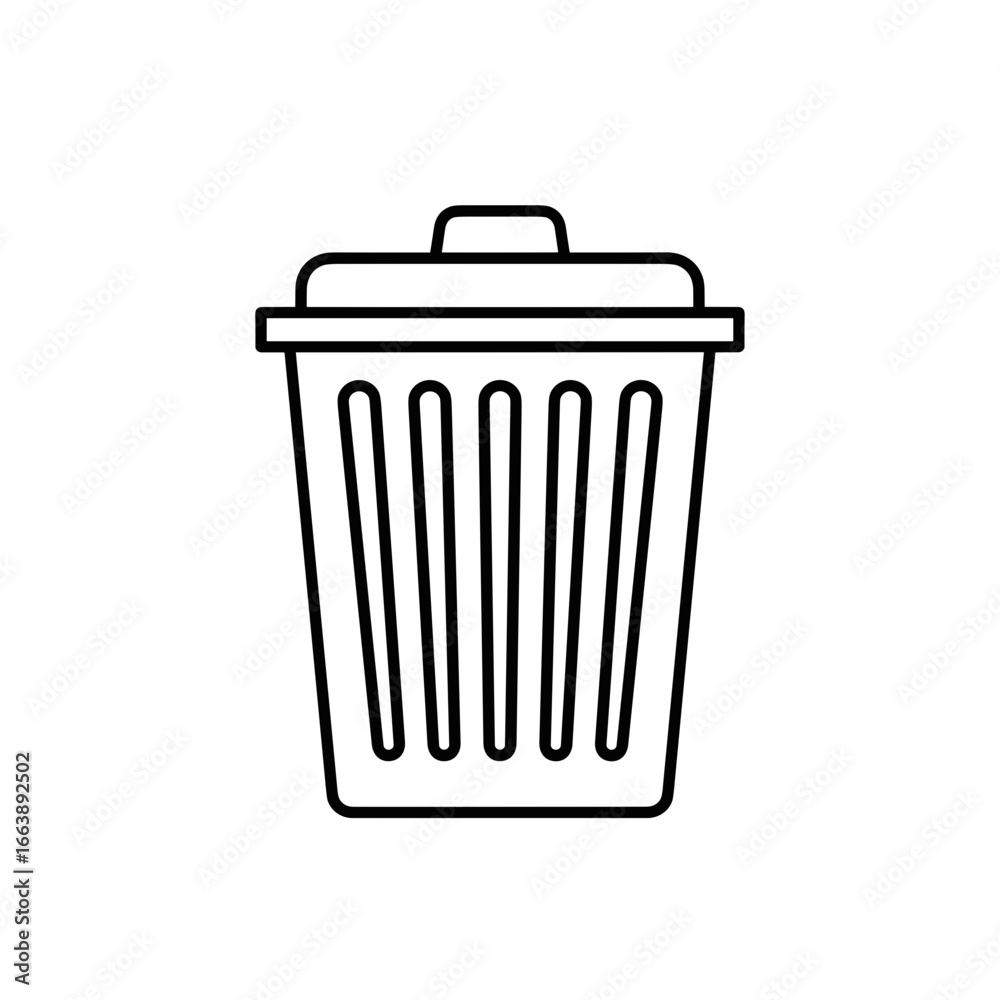 Simple line drawing of a trash bin with a lid Simple line drawing of a trash bin with a lid
