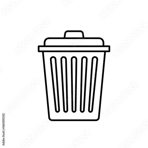 Simple line drawing of a trash bin with a lid  