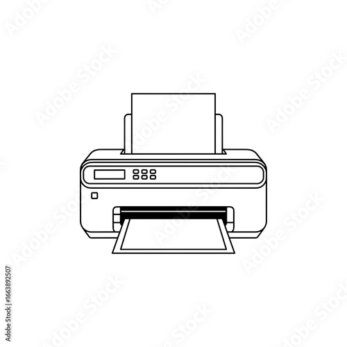 Outline of a printer with a sheet of paper coming out  