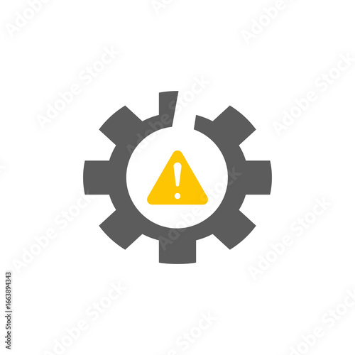 Failure icon with gray cogwheel and yellow warning suitable for website error pages and technologyrelated designs.