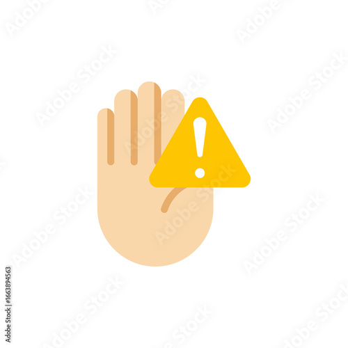 Restriction icon with hand holding yellow warning sign for caution symbol suitable for warning messages and safety communication designs.