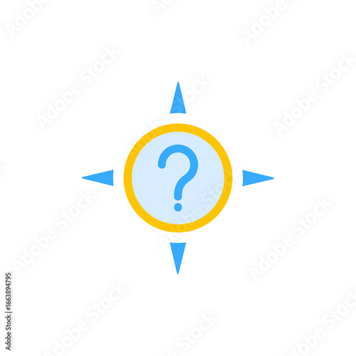 Symbolic uncertainty icon with question mark and navigational challenges suitable for websites, presentations, and educational materials on decisionmaking or exploration themes.