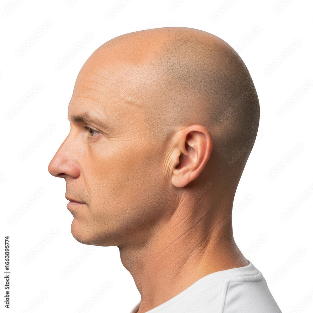 Fototapeta premium Profile of a bald man isolated on transparent background