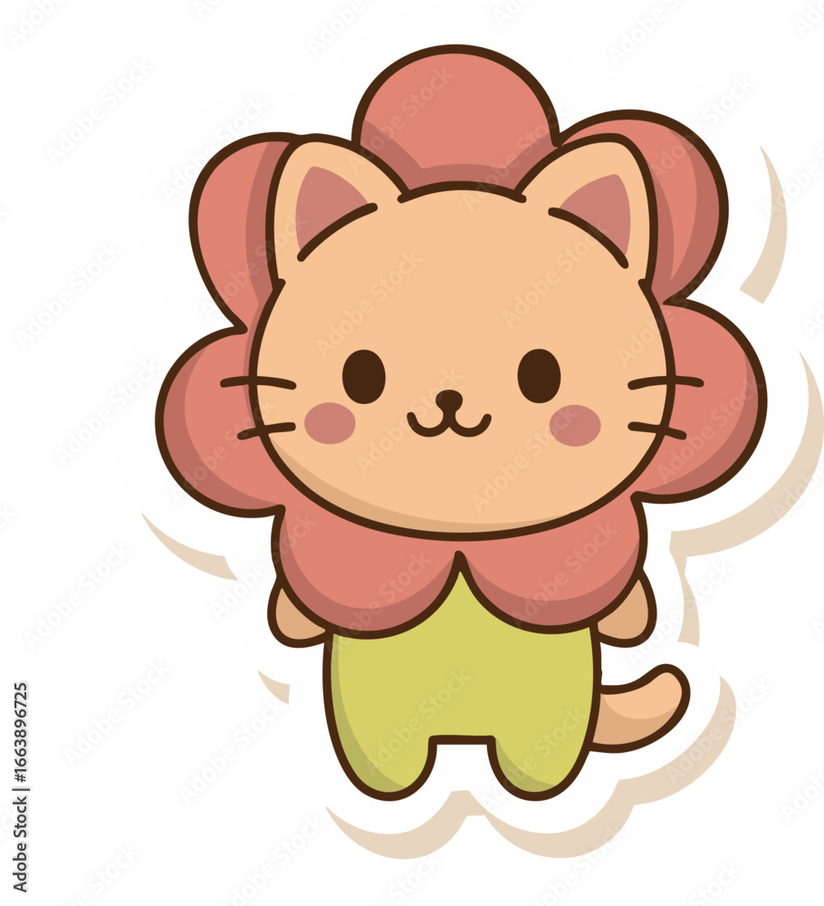 Obraz premium A kawaii cat in a flower costume, representing nature and whimsy in a cute character design.
