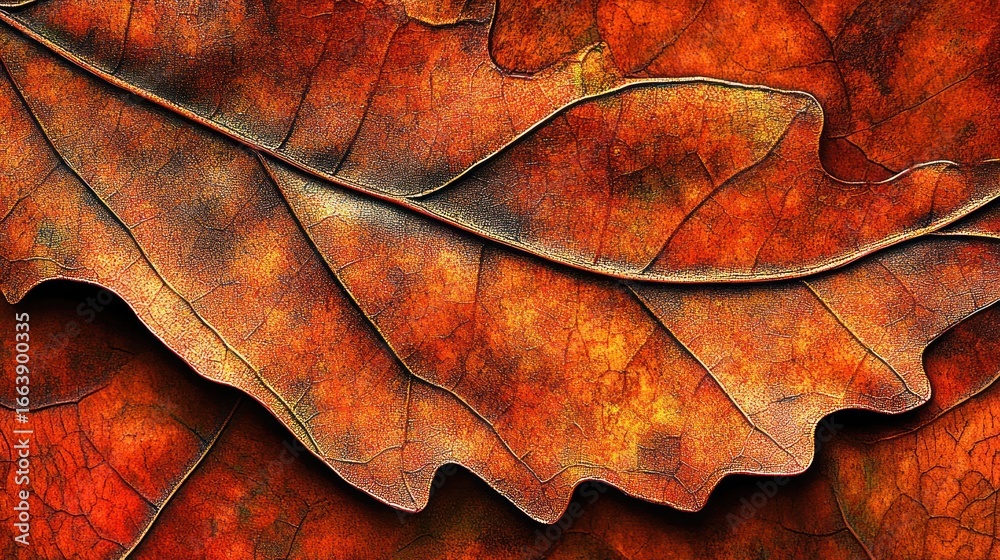 Fototapeta premium Detailed autumnal oak leaves composition with veins and textures for background