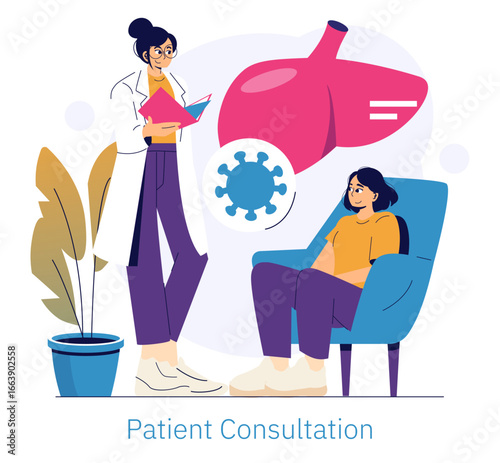 Doctor Consults Patient with Liver Illustration Vector