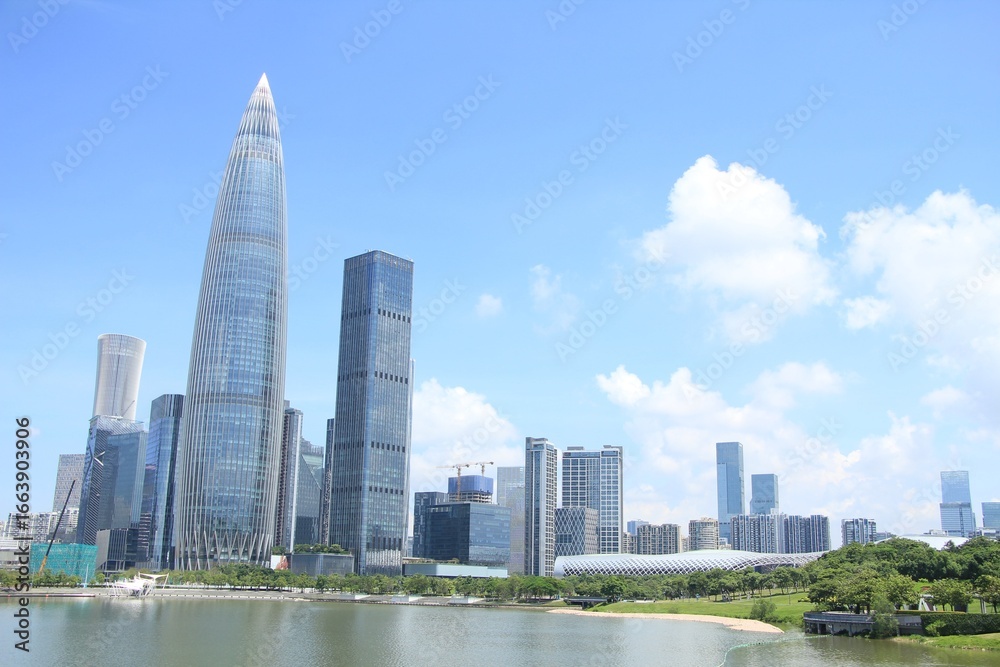 Fototapeta premium Modern Skyline near Shenzhen Bay Park, China