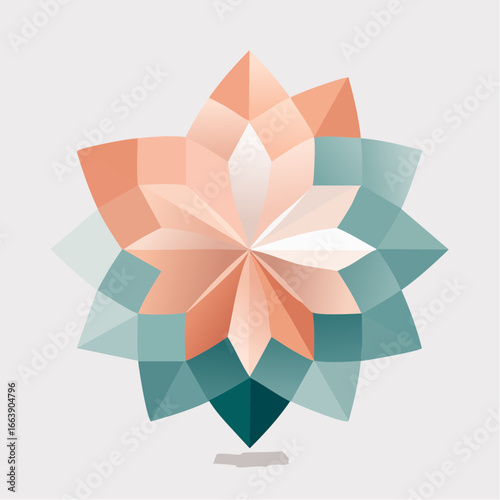 Firefly Abstract Geometric Flower Vector with Polygonal Petals in Duotone Rose Gold and Teal