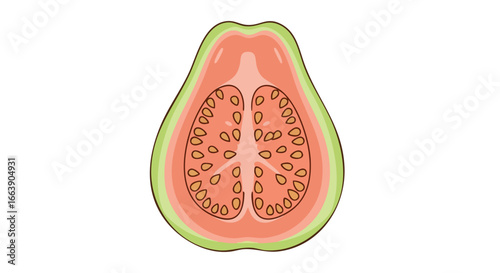 A Vibrant Guava Slice Illustration with Detailed Seed Arrangement, Perfect for Tropical Fruit Themes, Health and Wellness Content and Culinary