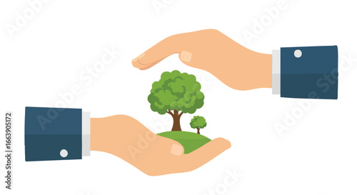 Illustration conveying business responsibility towards environmental sustainability and ethical corporate governance practices for a greener future