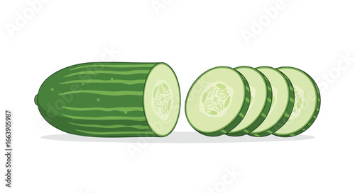 Illustration of Sliced Cucumber: Fresh, Green Vegetable Preparation for Culinary Delights