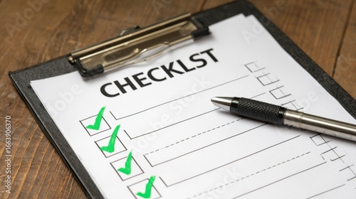 Wallpaper Mural Organized Checklist on Clipboard with Green Check Marks and Pen for Task Management and Planning Efficiency Torontodigital.ca