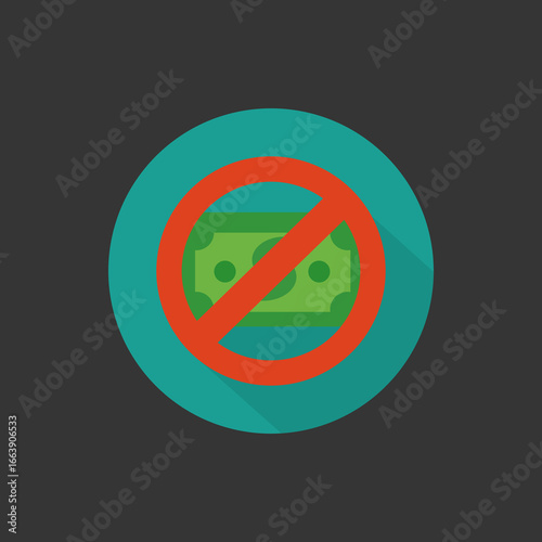 No Cash Icon, Cashless Payment Symbol, Flat Style Vector Illustration