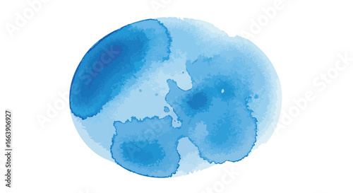 Azure watercolor circle with varying tones isolated on white, evokes feelings of calmness and fluidity in a simple yet sophisticated graphic element